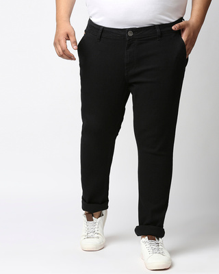 Shop High Star Plus Size Men Black Regular Fit Mid-Rise Clean Look Jeans-Front