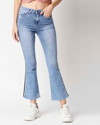 Shop High Star Women Boot Cut Fit High-Rise Clean Look Cropped Jeans-Front