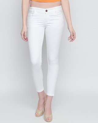 Shop Women's White Washed Slim Fit Mid Waist Jeans-Front