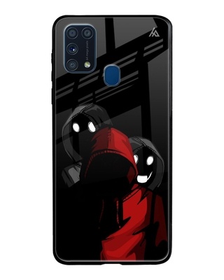 Shop Black Shadow Character Glass Case for Samsung Galaxy M31-Front