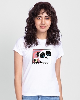 Shop Women's White Holi Spirit Graphic Printed Slim Fit T-shirt-Front