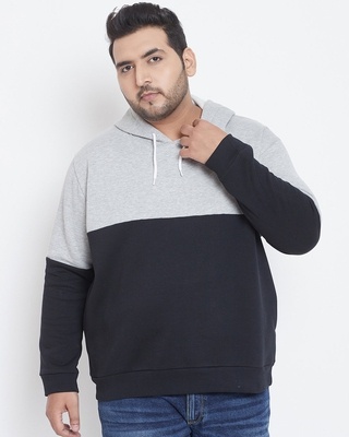 Shop Instafab Plus Men's Plus Size Colourblock Stylish Casual Winter Hooded Sweatshirt-Front
