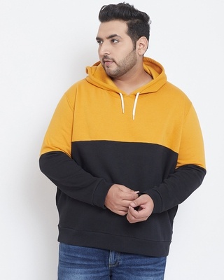 Shop Instafab Plus Men's Plus Size Colourblock Stylish Casual Winter Hooded Sweatshirt-Front