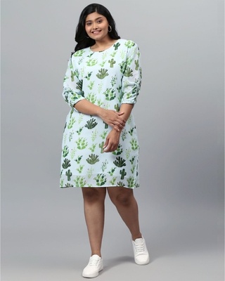 Shop Women's Green Floral Design Stylish Casual Dress-Front