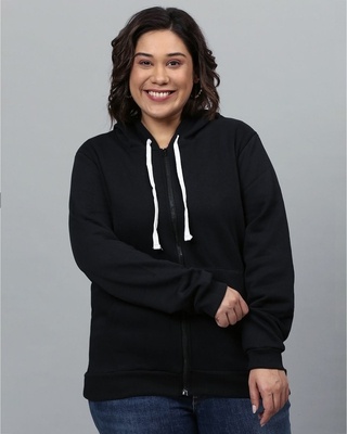 Shop Women's Black Solid Stylish Casual Hooded Sweatshirt-Front