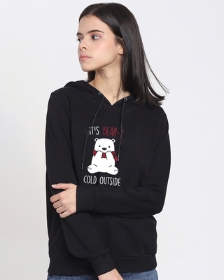 Shop Women's Printed Its Berry Cold Outside-Drop Shoulder Winter Hoodie-Front