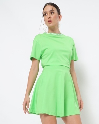 Shop Chilled Out Green Flared Skirt-Front