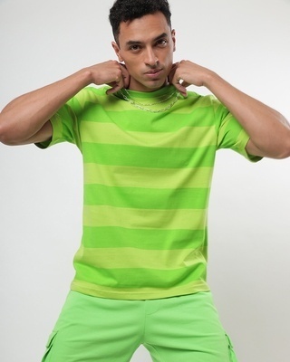 Shop Chilled Out Green Stripe T-shirt-Front