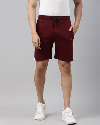 Shop Joven Men Maroon Printed Regular Fit Shorts-Front