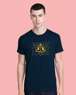Shop Justice League Triad Half Sleeve T-Shirt Navy Blue-Front