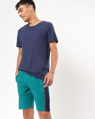Shop Men's Green Color Block Shorts-Front