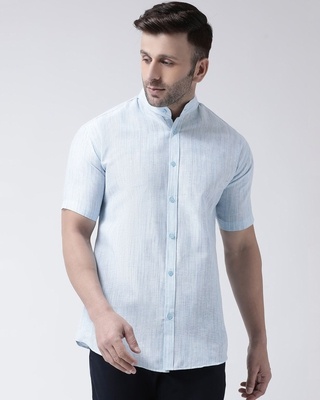 Shop Khadio Half Sleeves Cotton Casual Chinese Neck Shirt-Front