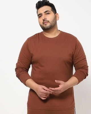 Shop Men's Killer Brown Plus Size Full Sleeve T-shirt-Front