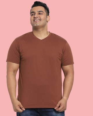 Shop Killer Brown Plus Size V-Neck T-shirt-Front