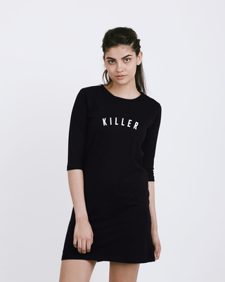 Killer 3/4th Sleeve T-Shirt Dress T-Shirt Dress - Women's Printed 3/4th Sleeves Bewakoof.com