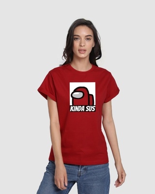 Shop Kinds Sus Imposter Boyfriend T-Shirt Bold Red-Front