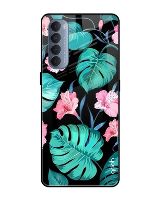 Shop Leaves & Flowers Printed Premium Glass Cover for Oppo Reno 4 Pro (Shock Proof, Lightweight)-Front