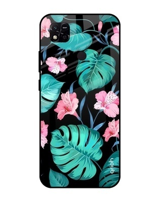 Shop Leaves & Flowers Printed Premium Glass Cover for Redmi 10A (Shockproof, Light Weight)-Front