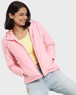 Shop Light Pink Basic Puffer Jacket-Front
