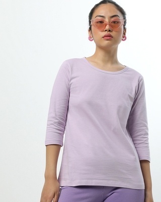 Shop Lilac Bloom Round Neck 3/4 Sleeve T-Shirts-Front