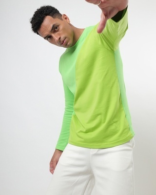 Shop Chille Out Green Color Block Full Sleeve T-shirt-Front
