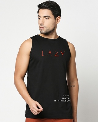 Shop Men's Black Little Lazy Typography Vest-Front