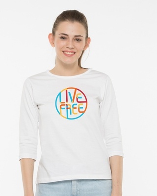 Shop Live Free Colorful Round Neck 3/4th Sleeve T-Shirt-Front