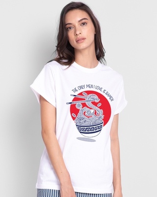 Shop Women's  White Love Ramen Oversized Fit T-shirt-Front