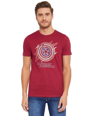 Shop Marvel by Wear Your Mind Marvel Avengers Maroon Character Print Mens T-shirt-Front
