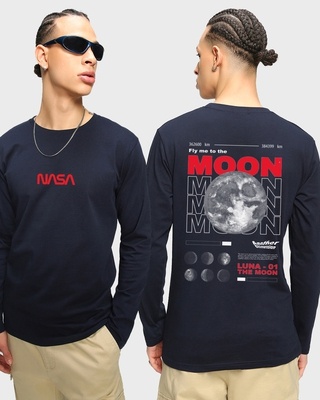 Shop Men's Blue Fly Me To The Moon Graphic Printed T-shirt-Front
