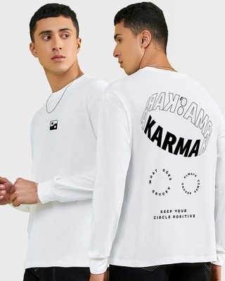 Shop Men's White Karma Circles Typography Oversized T-shirt-Front