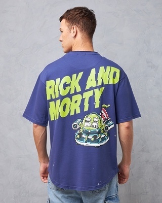 Shop Men's Blue Rick and Morty Graphic Printed Oversized T-shirt-Front