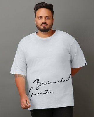 Shop Men's Vapour Blue Gen Typography Oversized Plus Size T-shirt-Front