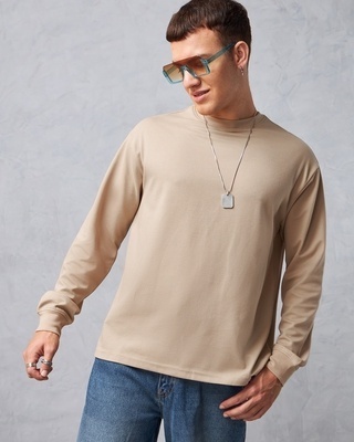 Shop Men's Brown Textured Oversized T-shirt-Front
