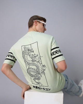 Shop Men's Green Cole Graphic Printed Oversized T-shirt-Front