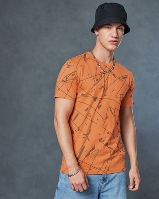 Shop Men's Orange All Over Printed T-shirt-Front