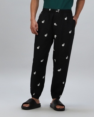 Shop Men's Black All Over Printed Pyjamas-Front