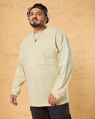 Shop Men's Beige Super Loose Plus Size Fit Plus Size T-shirt-Front