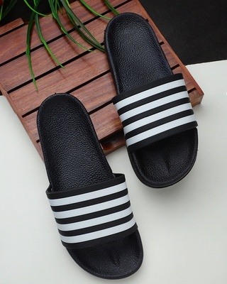 Shop Men's Black 4line Classy Flip Flops & Sliders-Front