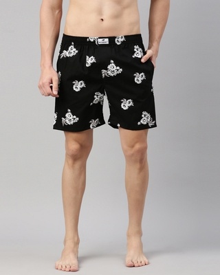 Shop Men's Black All Over Floral Printed Cotton Boxers-Front