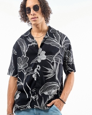 Shop Men's Black All Over Printed Oversized Shirt-Front