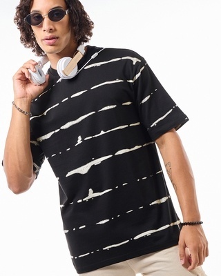Shop Men's Black & White All Over Printed Oversized T-shirt-Front