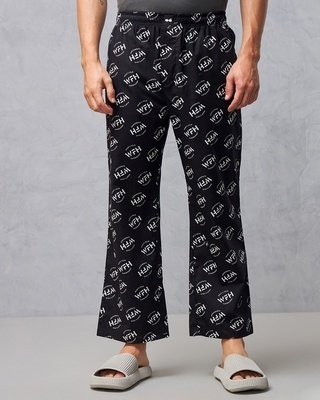 Shop Men's Black All Over Printed Oversized Pyjamas-Front