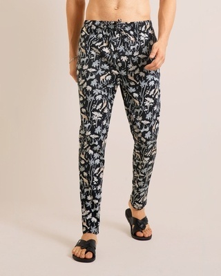 Shop Men's Black All Over Printed Slim Fit Pyjamas-Front