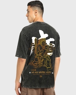 Shop Men's Black Ashura Graphic Printed Oversized Acid Wash T-shirt-Front