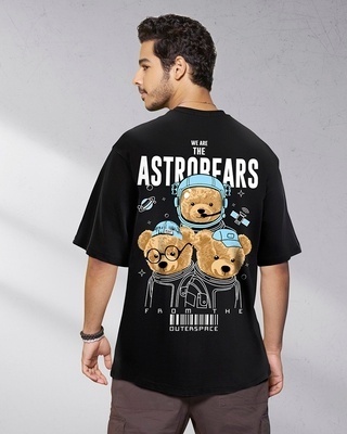 Shop Men's Black Astro Bear Graphic Printed Oversized T-shirt-Front