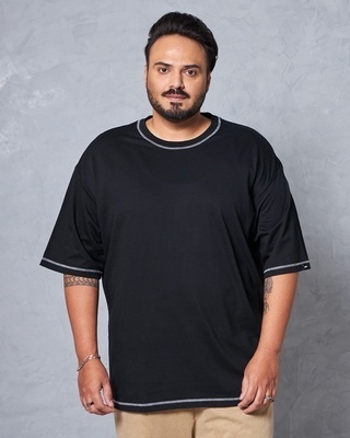 Shop Men's Black Oversized Plus Size T-shirt-Front