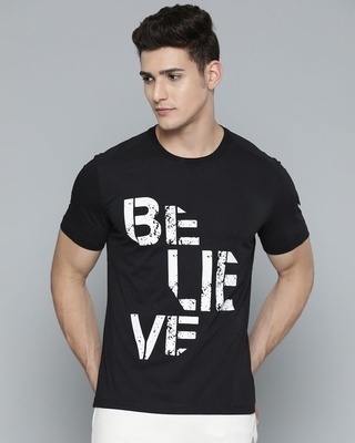 Shop Men's Black Believe Typography Slim Fit T-shirt-Front