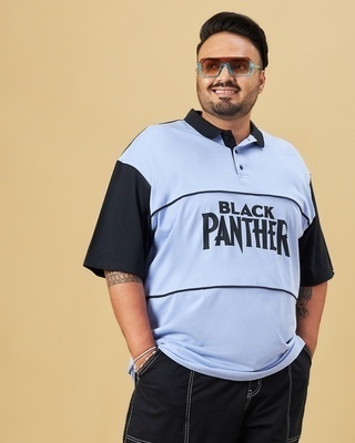 Shop Men's Blue Black Panther Graphic Printed Oversized Plus Size Polo T-shirt-Front