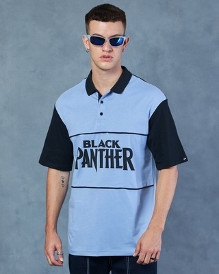 Shop Men's Blue Black Panther Graphic Printed Oversized Polo T-shirt-Front